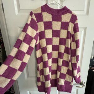 Francesca's Collections Purple and Cream Checkered Sweater